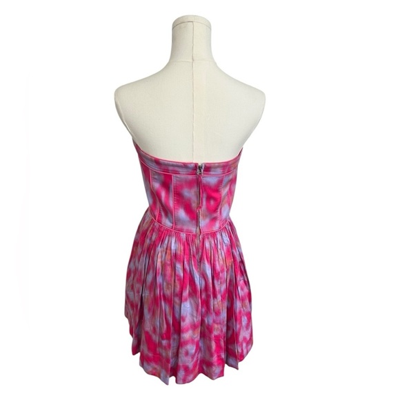 Rebecca Taylor  Strapless Silk Pleated Corset Pink Watercolor Dress $345 Size 4 - Picture 5 of 12